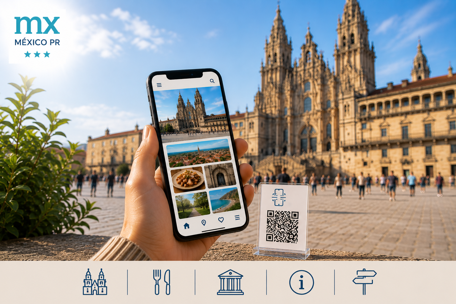 Guía digital de Santiago de Compostela accesible mediante código QR para huéspedes de México PR